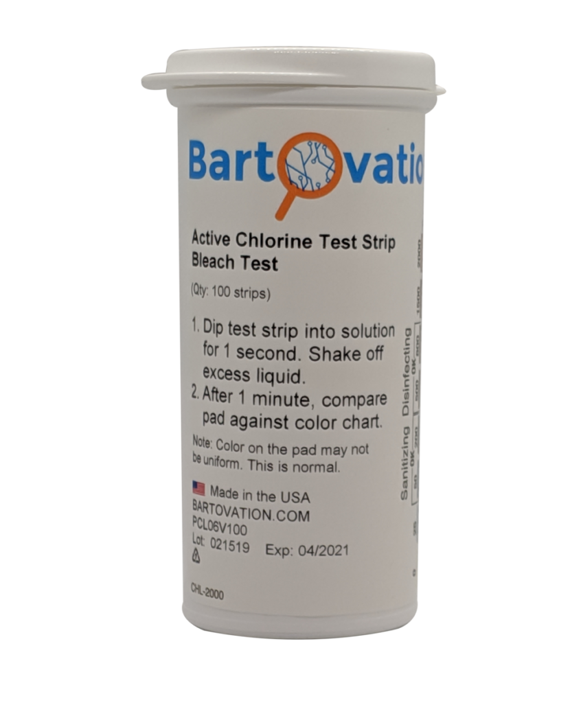 Active Chlorine/Bleach Test Strips, 02000 ppm, Designed for Daycares