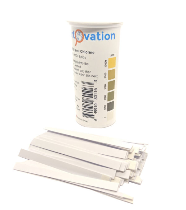 Extra High-Level Chlorine Test Strips, 0-10,000 ppm [Vial of 100 Strips]