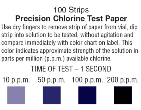 Restaurant Sanitizer Chlorine Test Paper, <span class="bldppm">10-200 ppm</span> [Vial of 100 Paper Strips] - Image 2