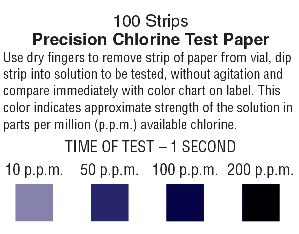 10-250 ppm Vial of 120 Paper Strips Restaurant Sanitizer Chlorine Test Paper 
