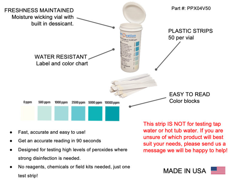 High Level Hydrogen Peroxide H2O2 Test Strips, 0-10,000 ppm