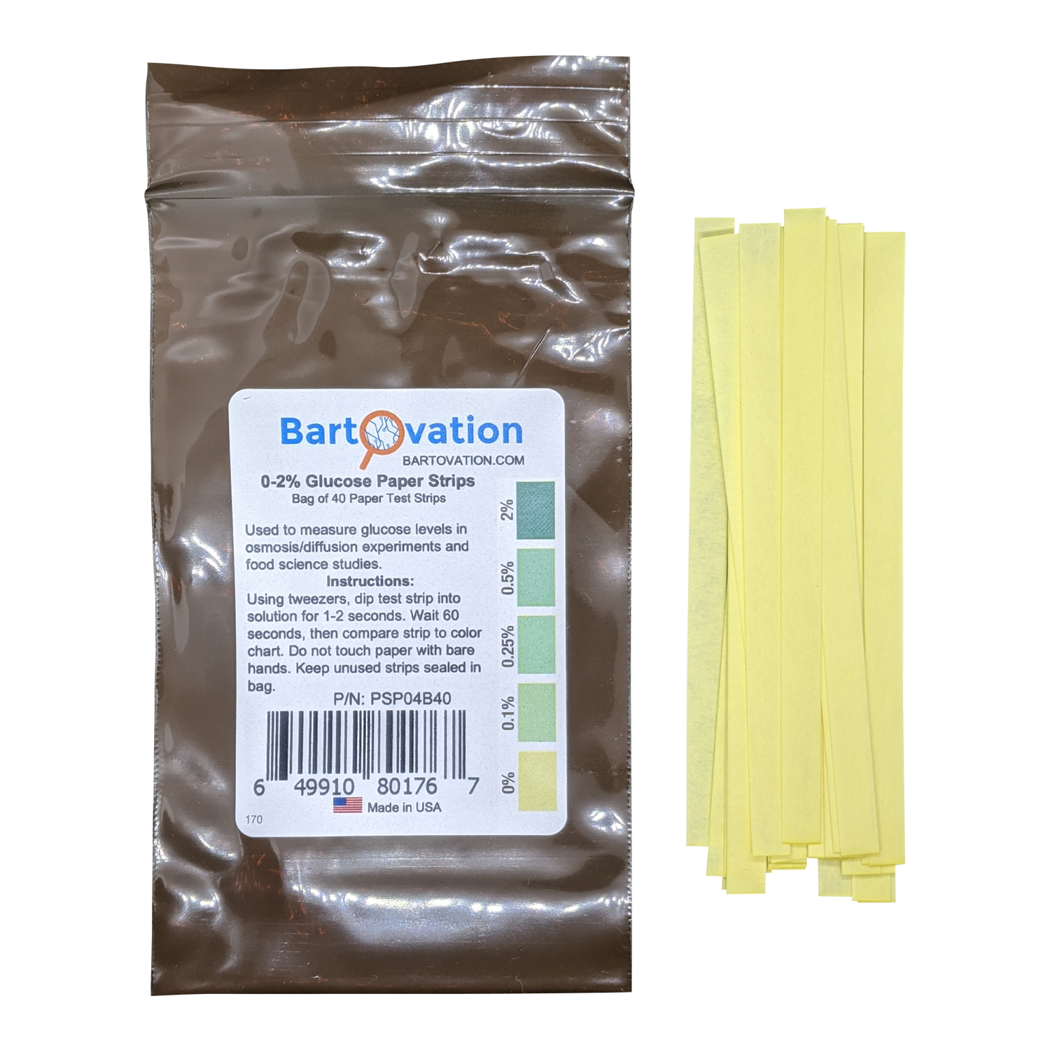 Scientific Glucose Test Paper Strips 0-2% [Bag Of 40 Paper Strips] For Food Science Or Osmosis/Diffusion Experiments