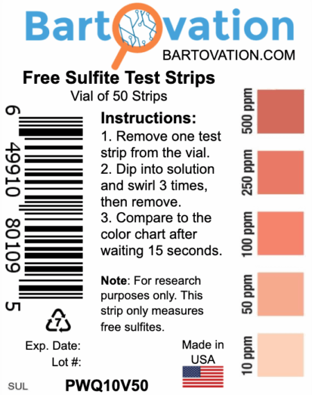Free Sulfite Test Strips, <span class="bldppm">10-500 ppm</span> [Vial of 50 Plastic Strips] - Image 3