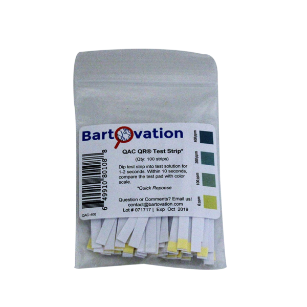 Restaurant Quaternary Ammonium (QAC, Multi Quat) Sanitizer Test Strips, 0-400 ppm [Bag of 100 Plastic Strips]