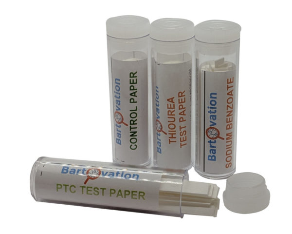 Super Taster Test Lab Kit with Instructions, Phenylthiourea (PTC), Sodium Benzoate, Thiourea and Control [Each Vial Includes 100 Paper Strips]