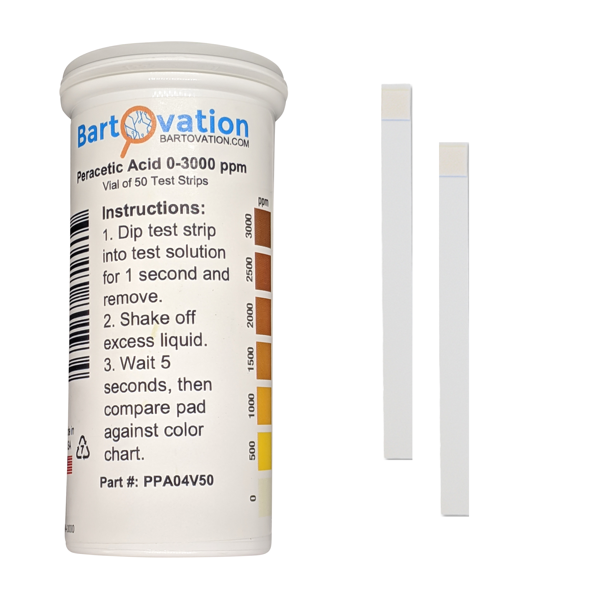 ofrece el doble comparables, vial de 100 tiras 0-160 ppm Bartovation prueba de ácido peracético tiras