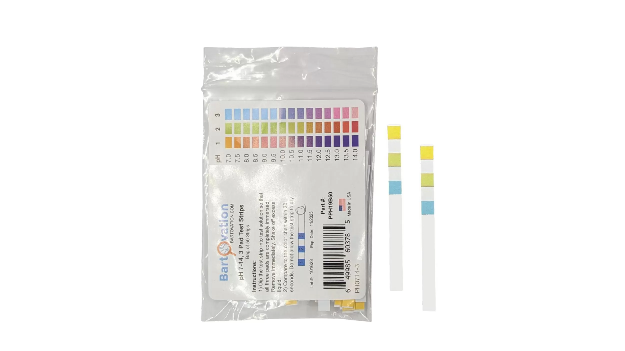 <span class="bldppm">pH 7-14</span> Basic 3 Pad Test Strips [Bag of 50 Strips]