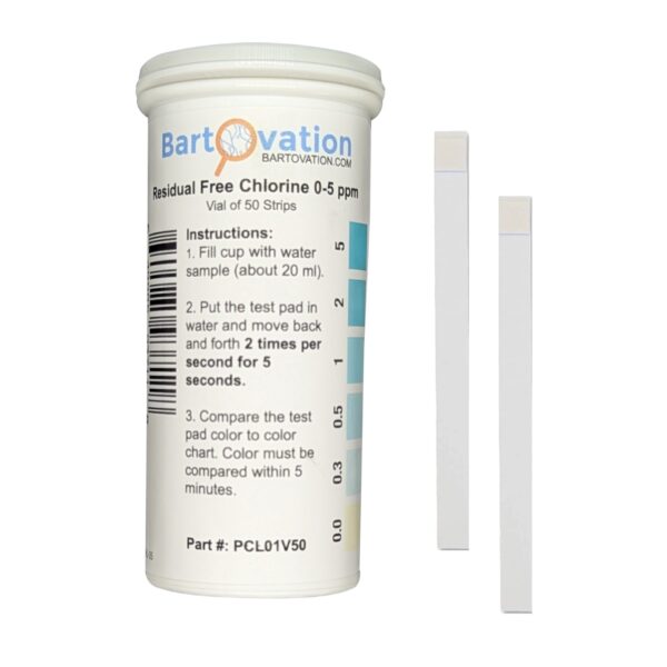 Chlorine Low Range Test Strips, <span class="bldppm">0-5 ppm</span> [Vial of 50 Strips]